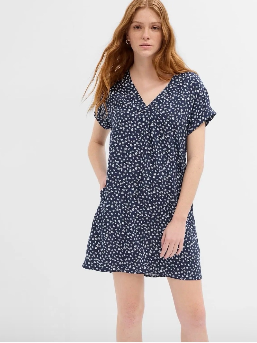 GAP Navy Blue Floral Short-Sleeve Tunic Dress